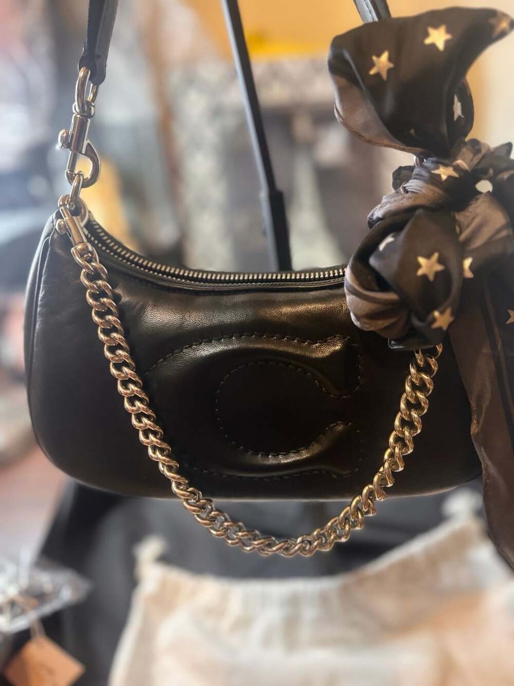 Coach Teri Shoulder Bag Black Quilted Leather including the Coach scarf